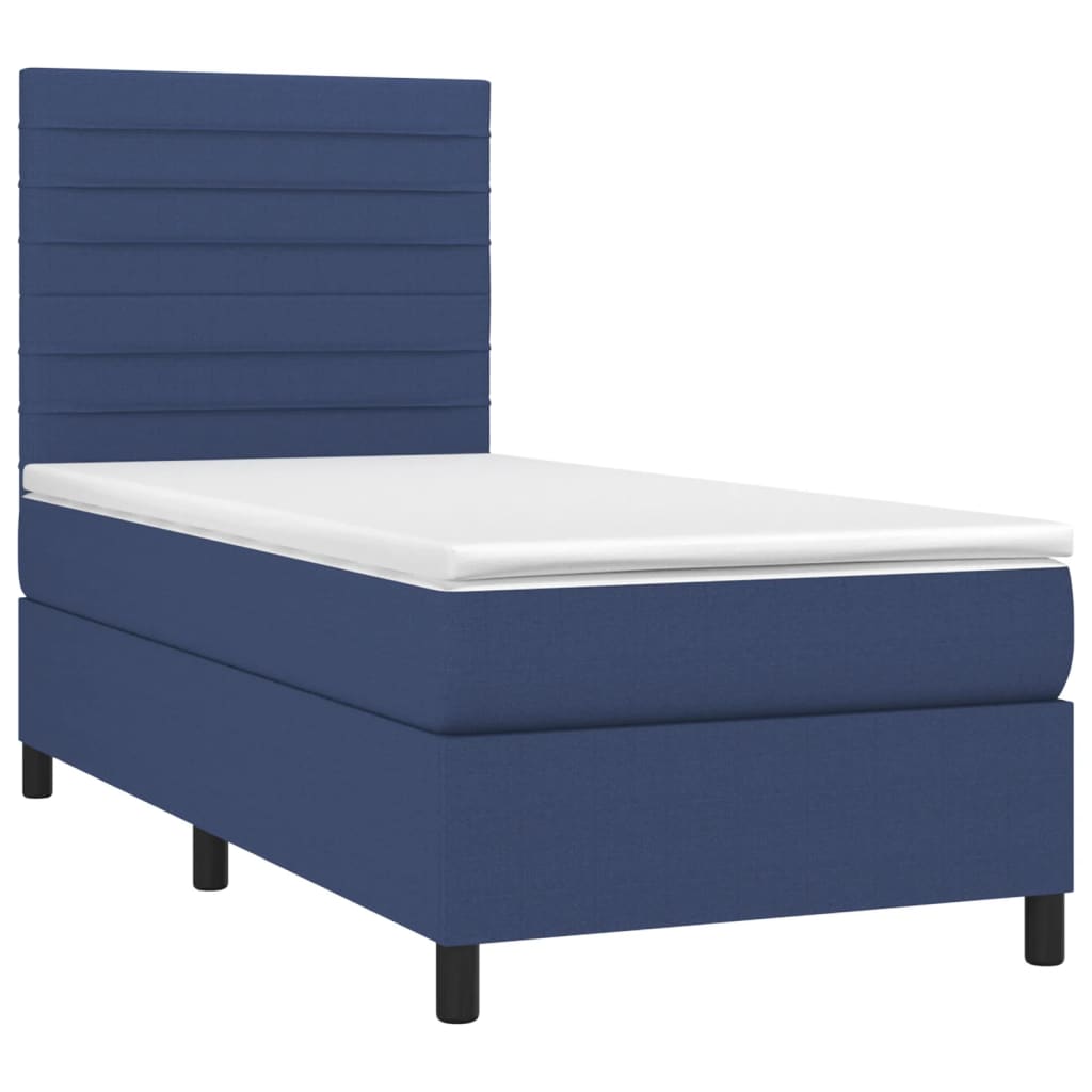 vidaXL Cama box spring c/ colchão e LED 90x190 cm tecido azul