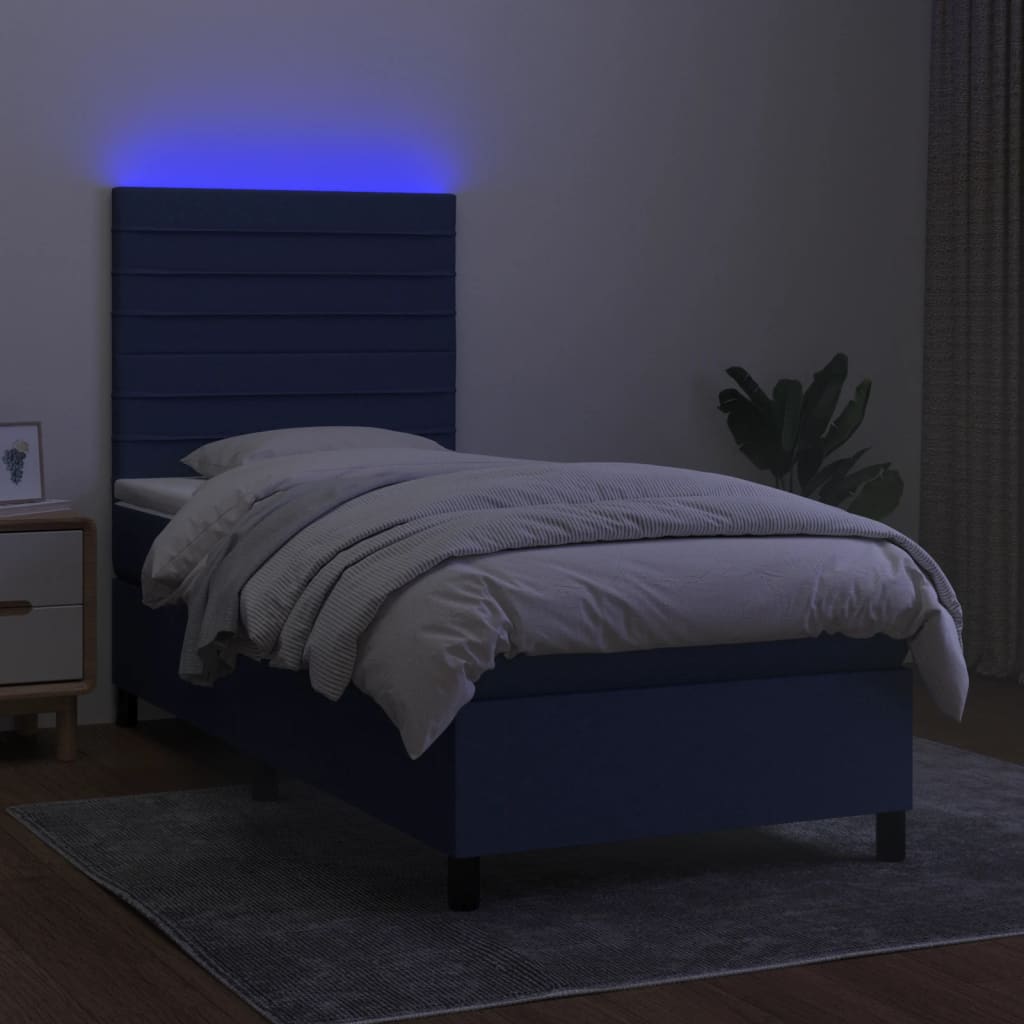 vidaXL Cama box spring c/ colchão e LED 90x190 cm tecido azul