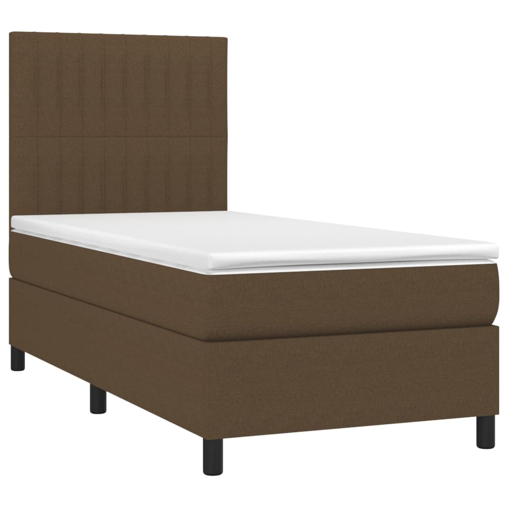 vidaXL Cama box spring c/ colchão/LED 90x200 cm tecido castanho-escuro