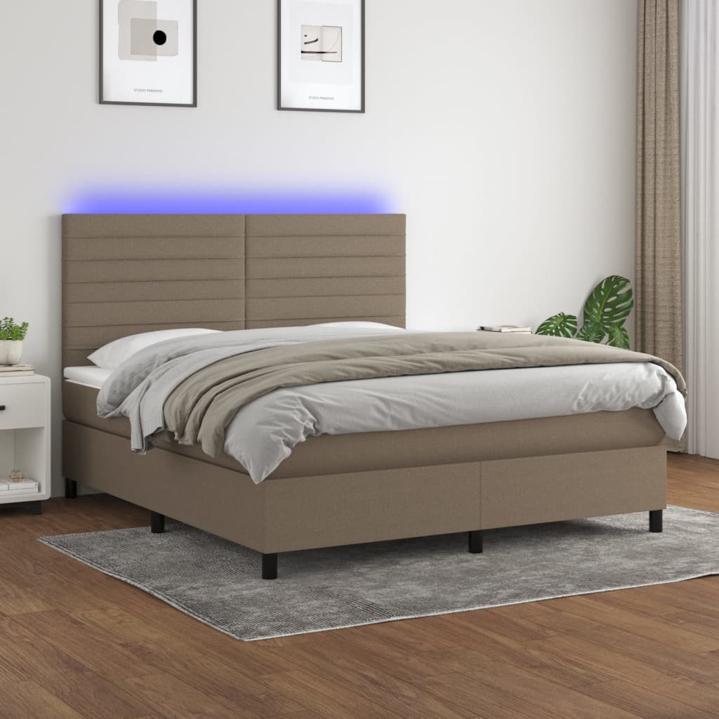 vidaXL Cama box spring colchão/LED 180x200cm tecido cinza-acastanhado