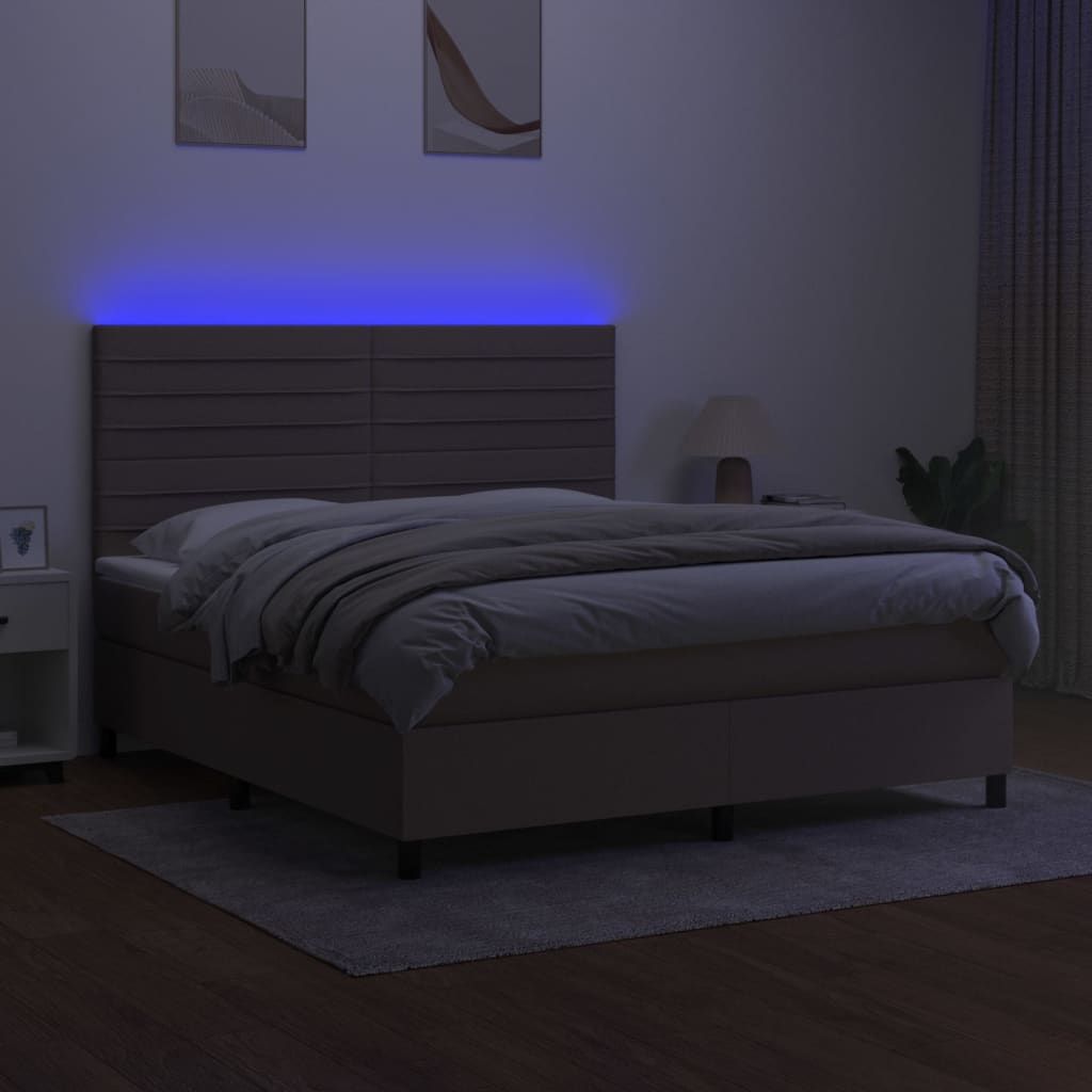 vidaXL Cama box spring colchão/LED 180x200cm tecido cinza-acastanhado