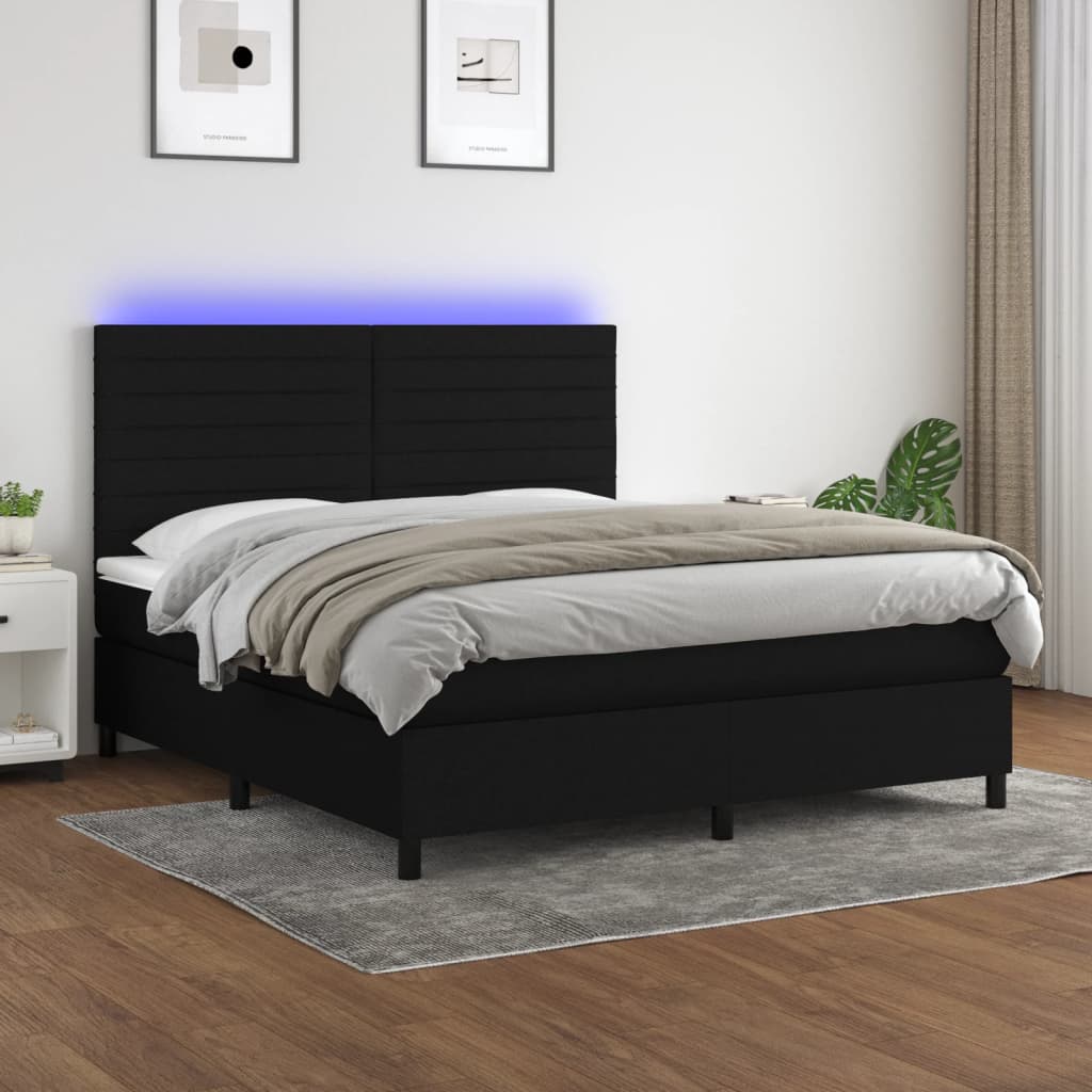 vidaXL Cama box spring c/ colchão e LED 180x200 cm tecido preto