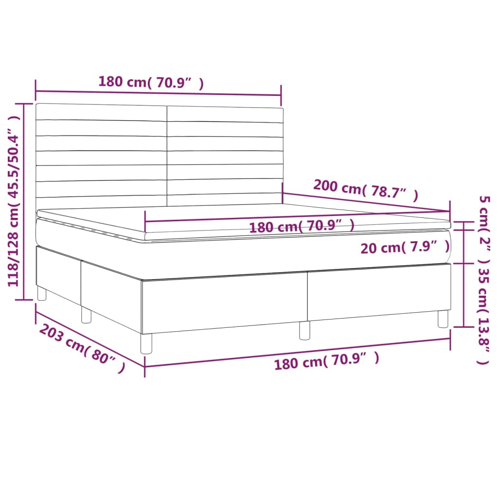 vidaXL Cama box spring colchão/LED 180x200cm tecido cinza-acastanhado