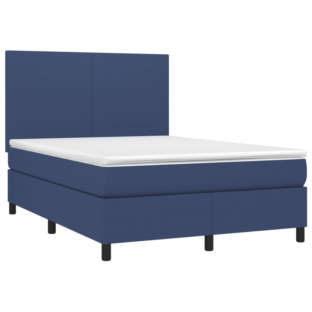 vidaXL Cama box spring c/ colchão e LED 140x190 cm tecido azul