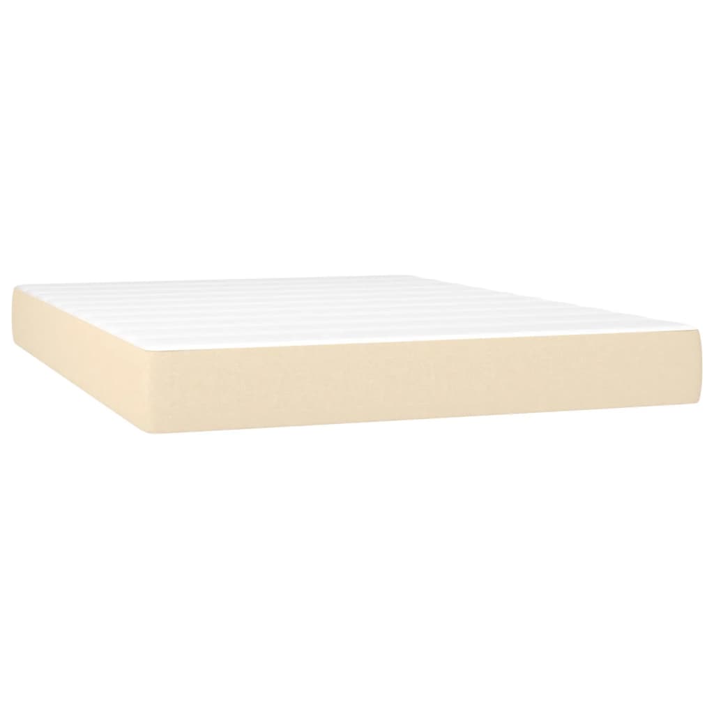 vidaXL Cama box spring c/ colchão e LED 140x190 cm tecido cor creme