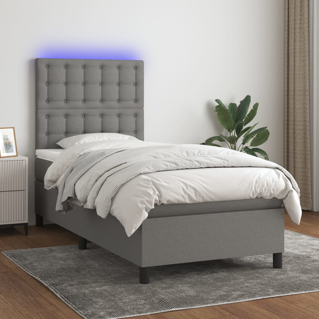 vidaXL Cama box spring c/ colchão e LED 80x200 cm tecido cinza-escuro