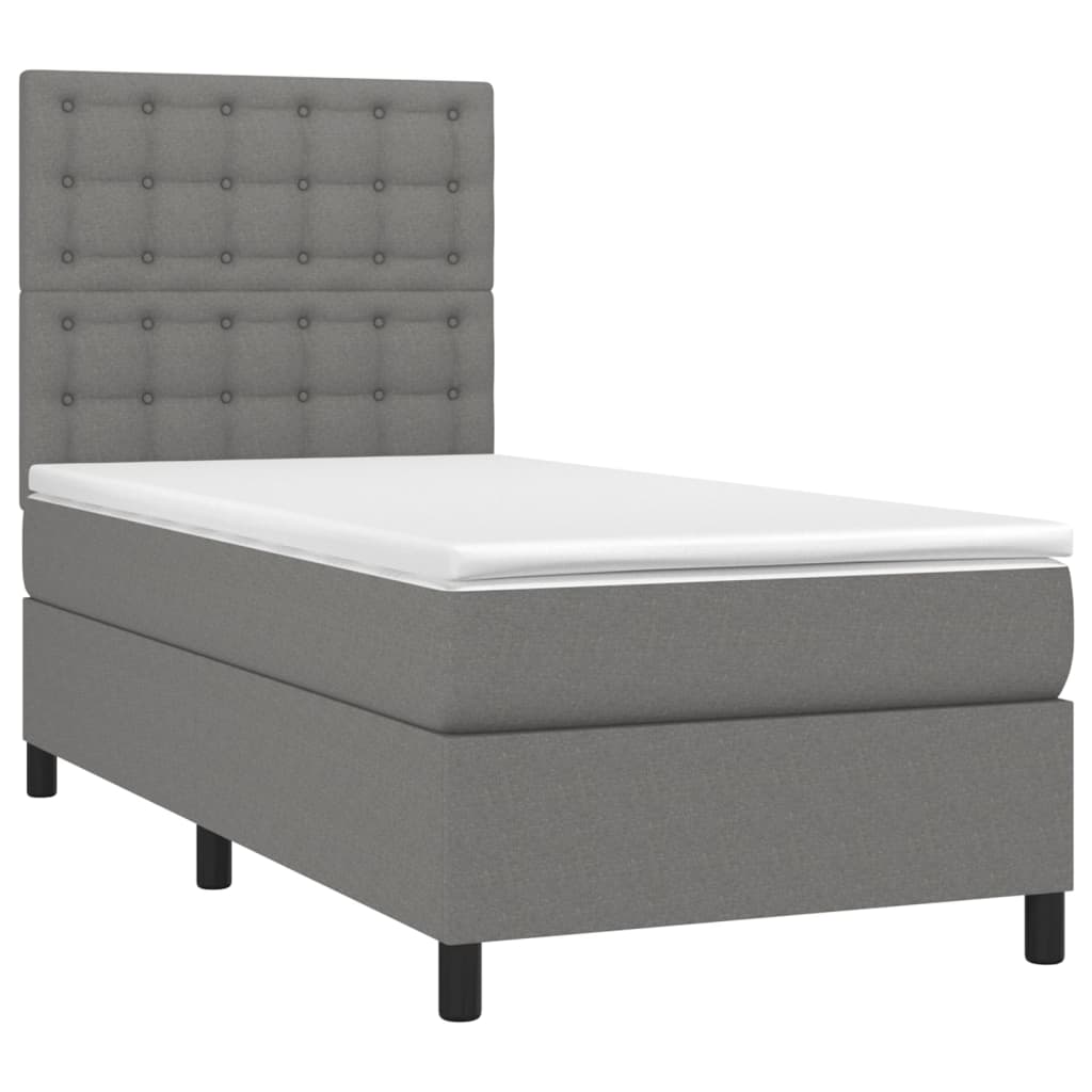 vidaXL Cama box spring c/ colchão e LED 80x200 cm tecido cinza-escuro