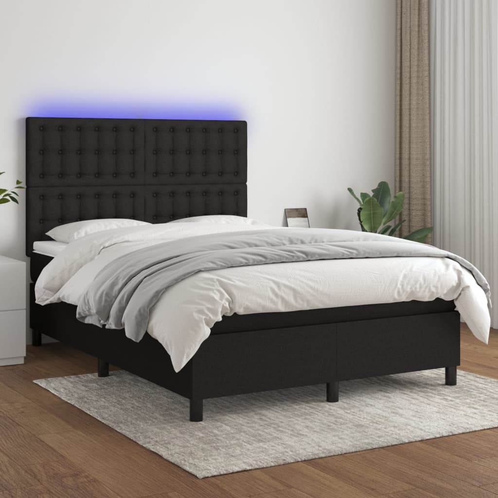 vidaXL Cama box spring c/ colchão e LED 140x200 cm tecido preto