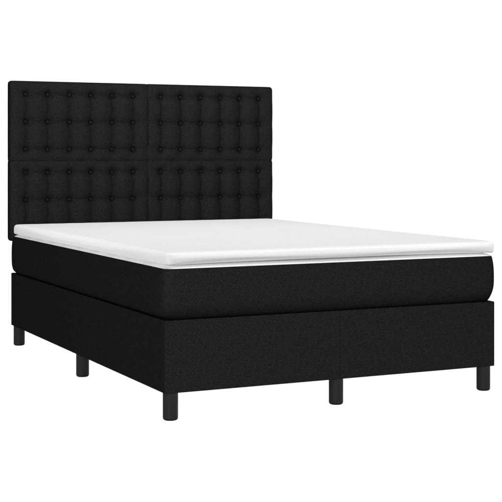 vidaXL Cama box spring c/ colchão e LED 140x200 cm tecido preto