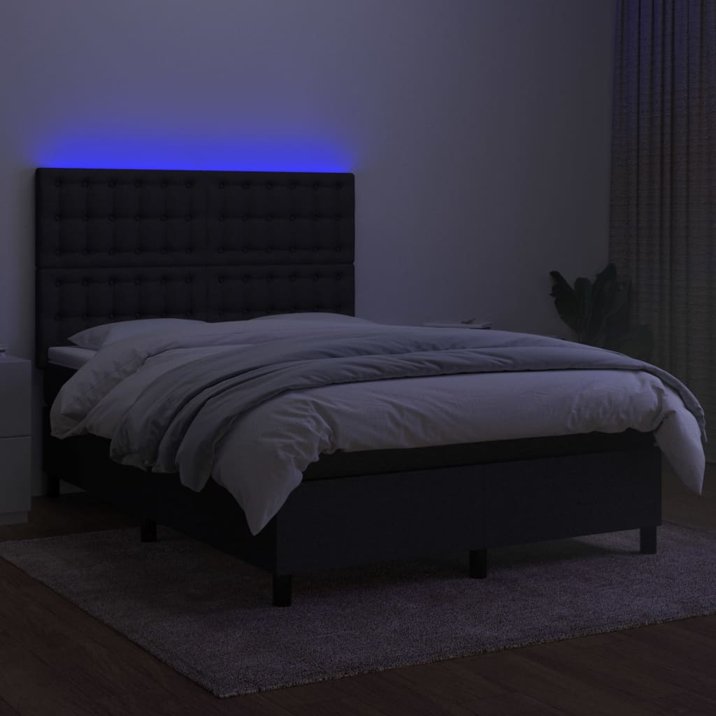 vidaXL Cama box spring c/ colchão e LED 140x200 cm tecido preto