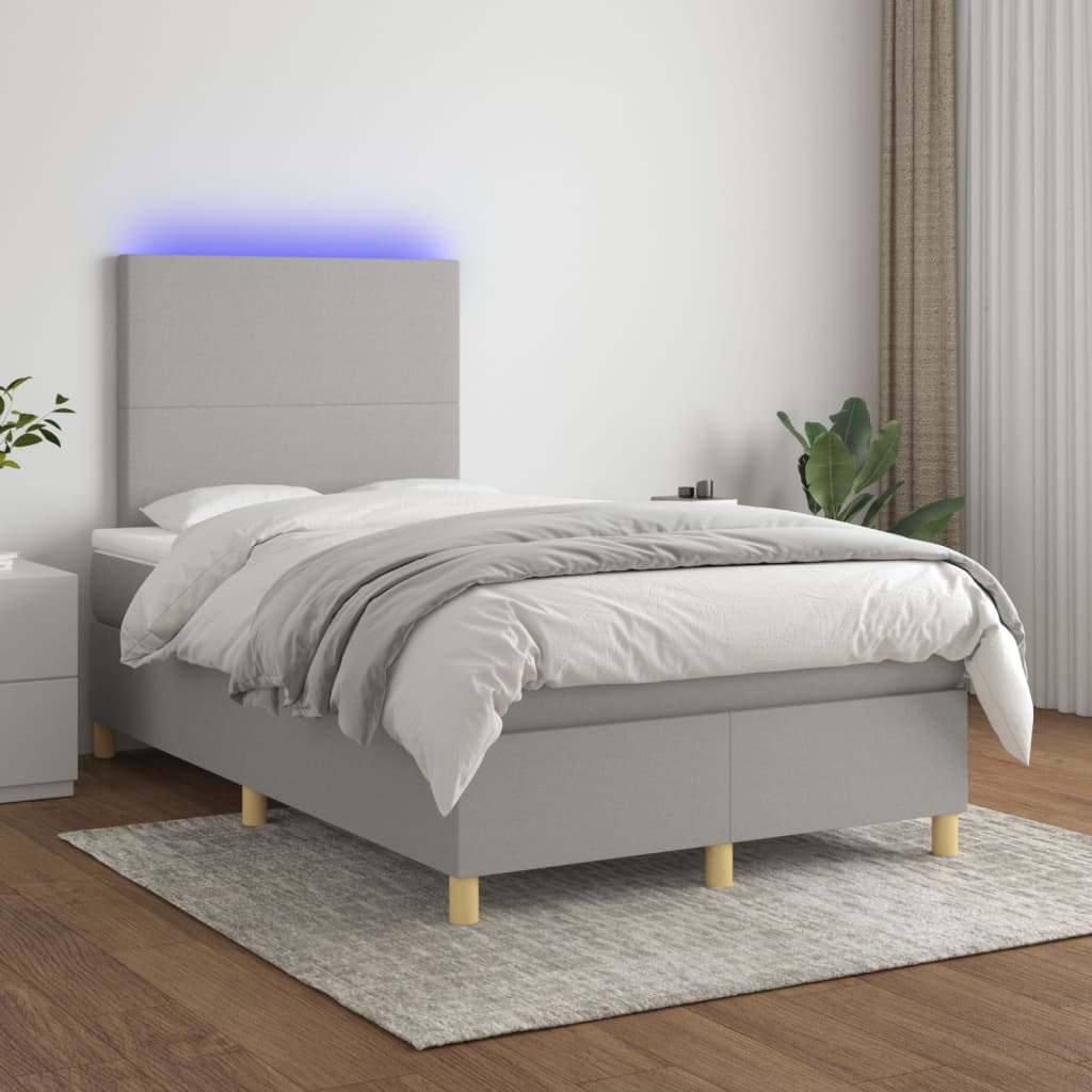 vidaXL Cama box spring c/ colchão e LED 120x200 cm tecido cinza-claro