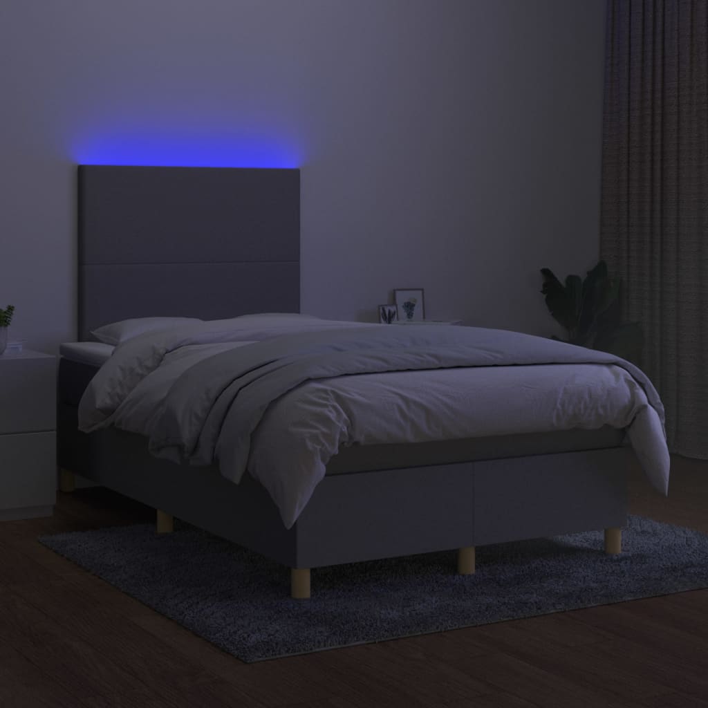 vidaXL Cama box spring c/ colchão e LED 120x200 cm tecido cinza-claro