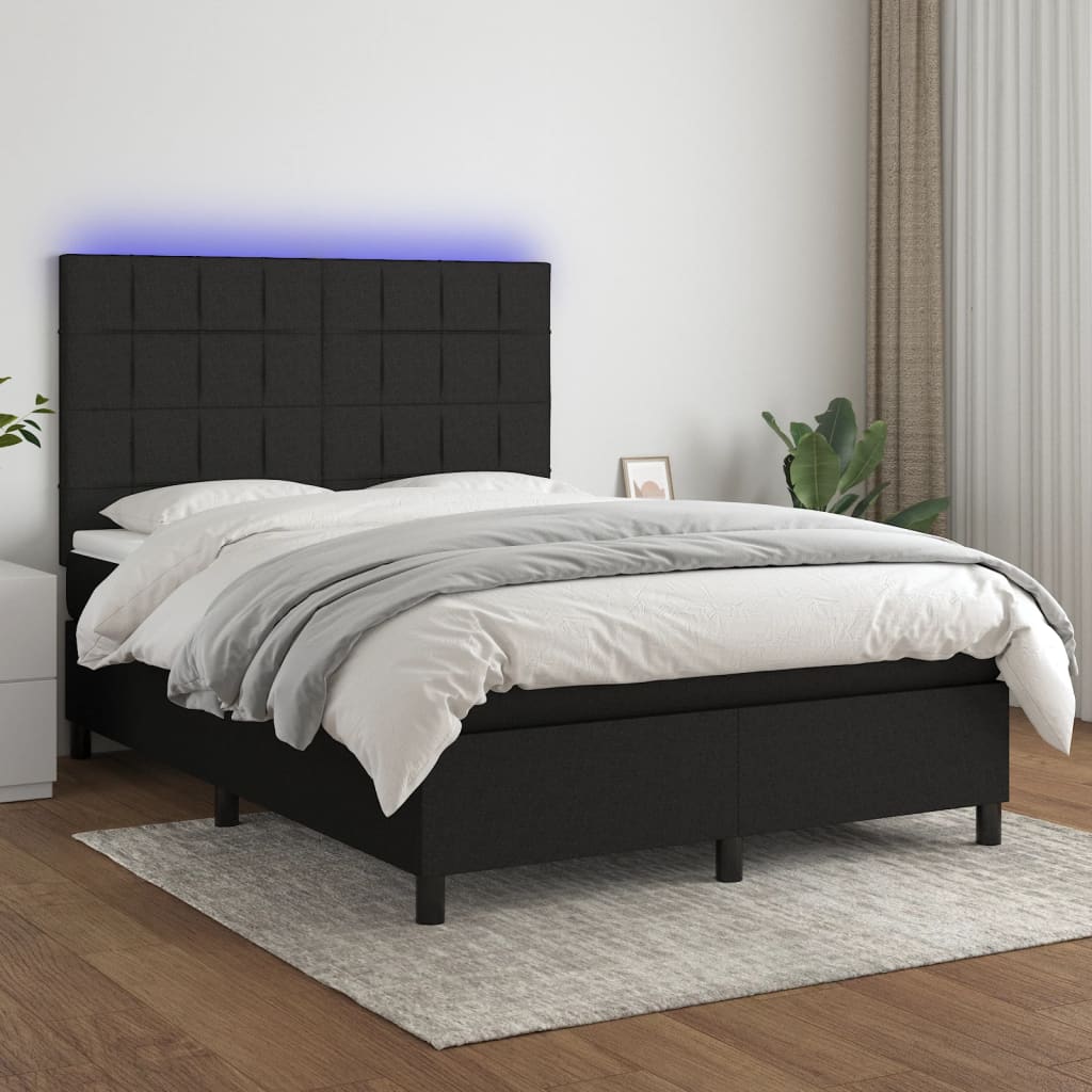 vidaXL Cama box spring c/ colchão e LED 140x200 cm tecido preto