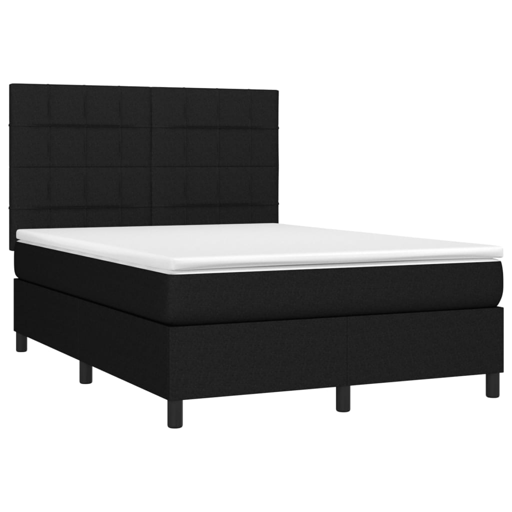 vidaXL Cama box spring c/ colchão e LED 140x200 cm tecido preto