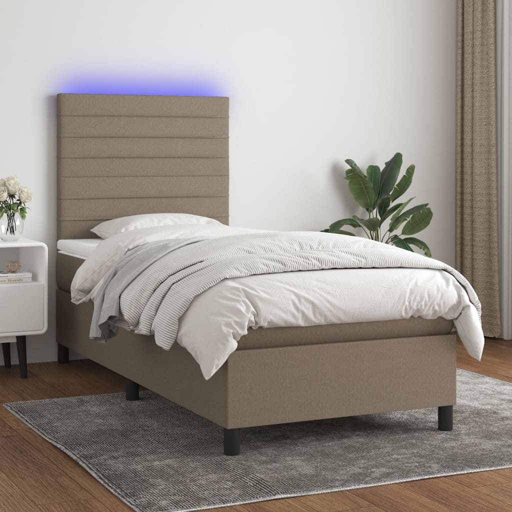 vidaXL Cama box spring colchão/LED 100x200cm tecido cinza-acastanhado