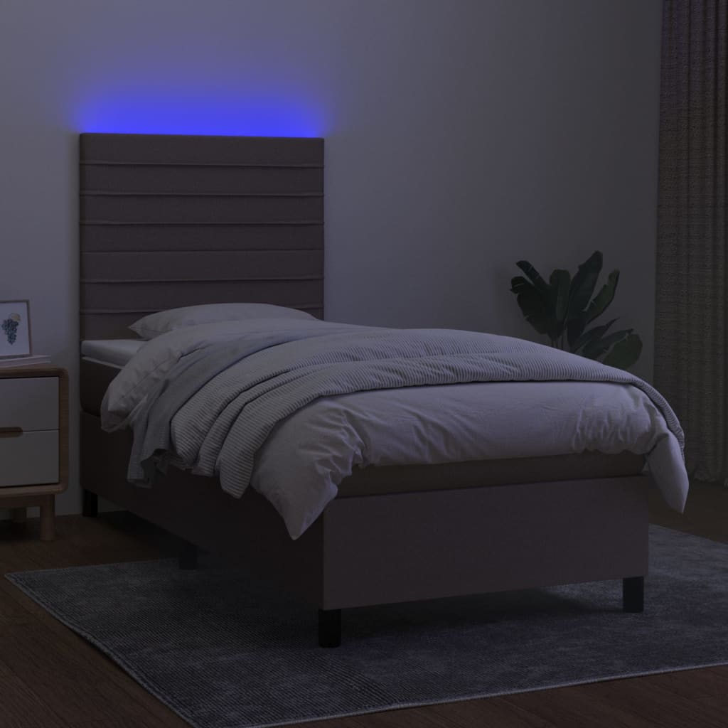 vidaXL Cama box spring colchão/LED 100x200cm tecido cinza-acastanhado