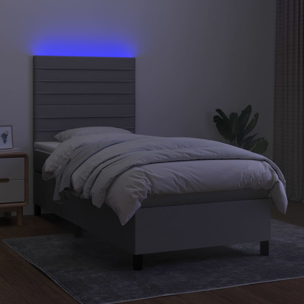 vidaXL Cama box spring c/ colchão e LED 80x200 cm tecido cinza-claro