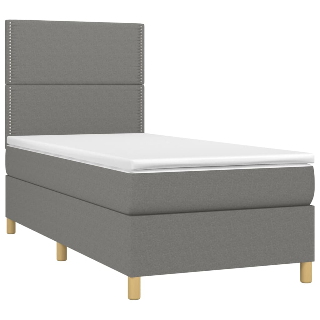 vidaXL Cama box spring c/ colchão e LED 90x190 cm tecido cinza-escuro