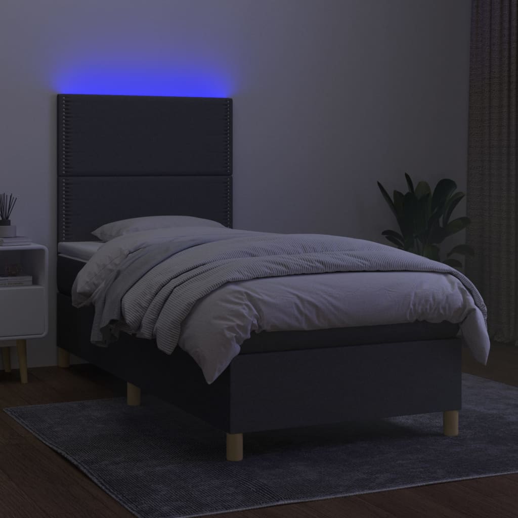 vidaXL Cama box spring c/ colchão e LED 90x190 cm tecido cinza-escuro