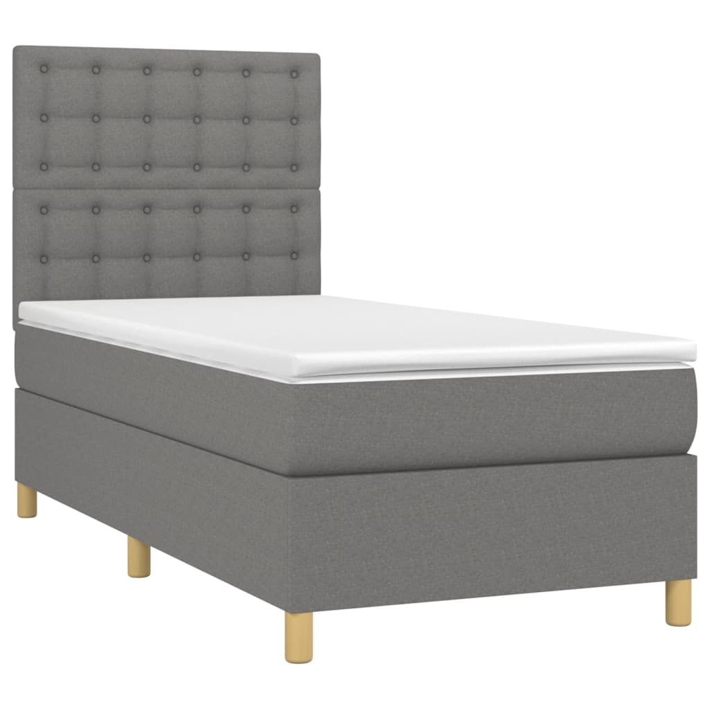 vidaXL Cama box spring c/ colchão e LED 90x200 cm tecido cinza-escuro