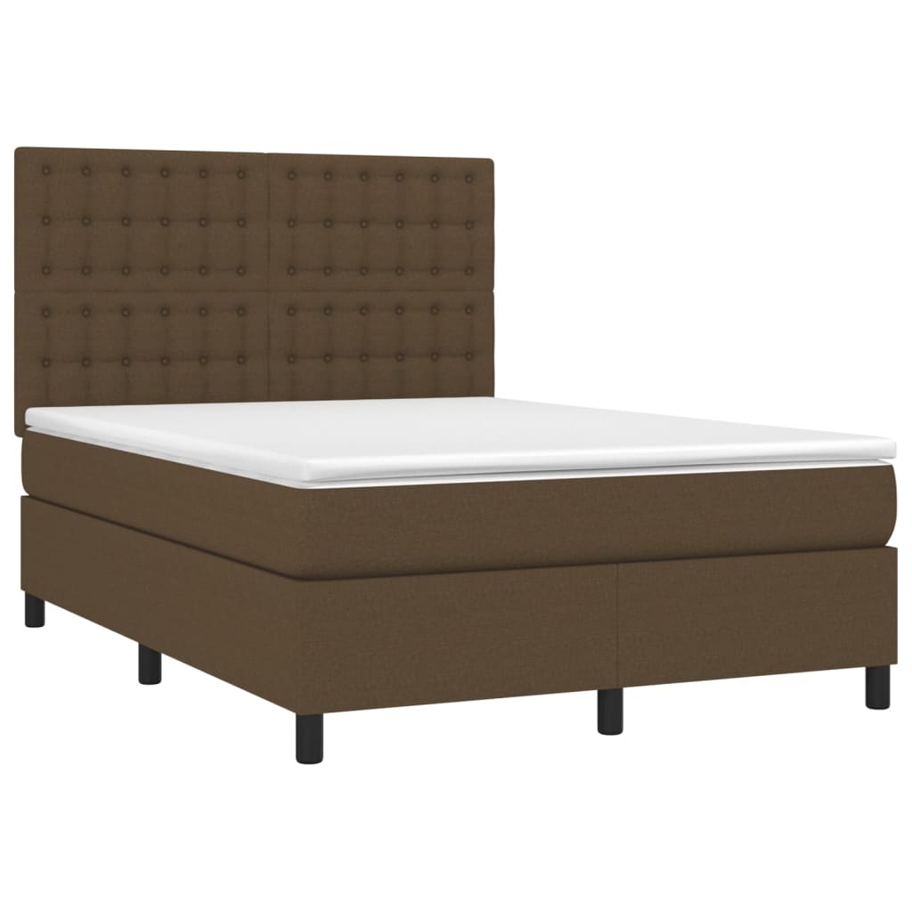 vidaXL Cama box spring c/ colchão/LED 140x200cm tecido castanho-escuro