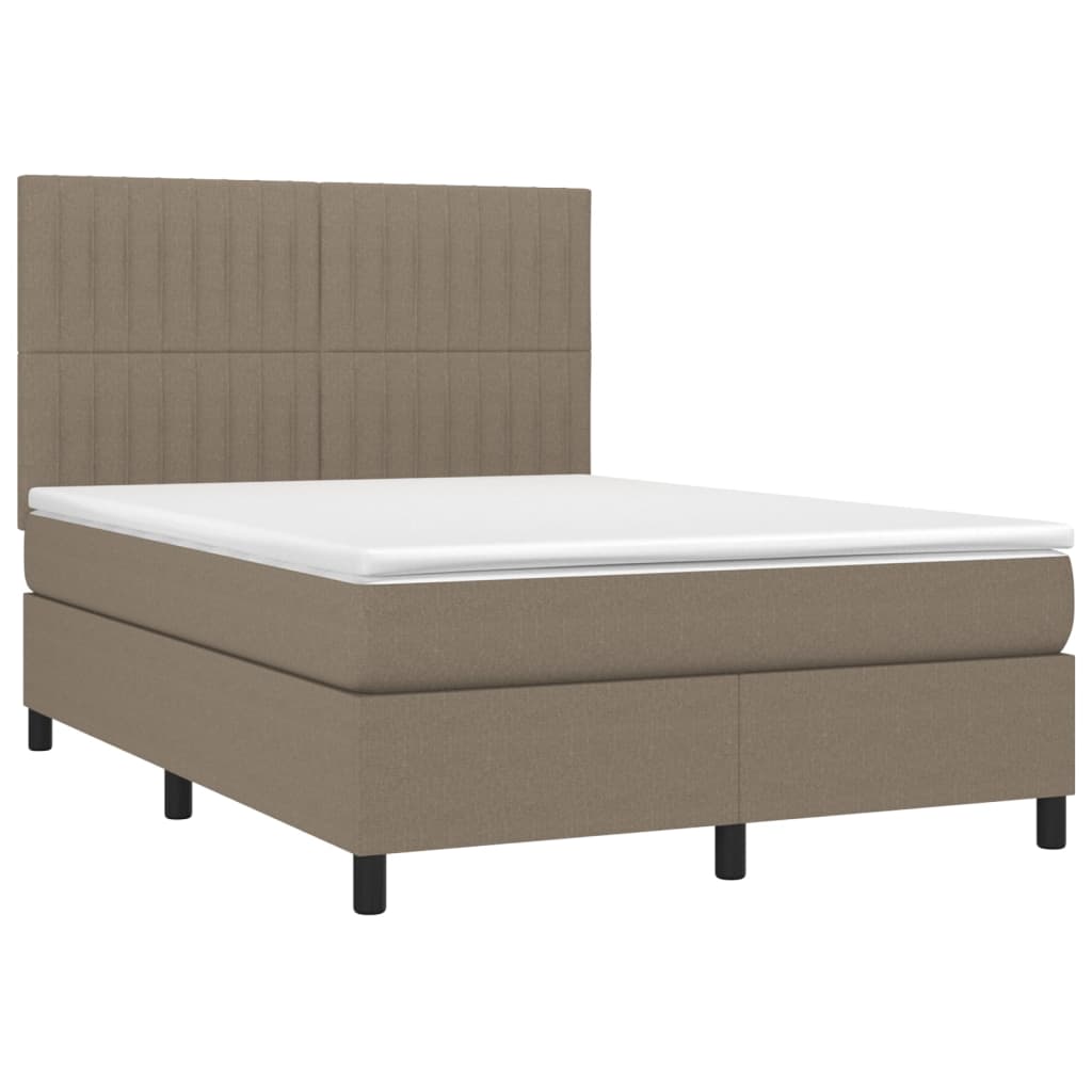 vidaXL Cama box spring colchão/LED 140x200 cm tecido cinza-acastanhado