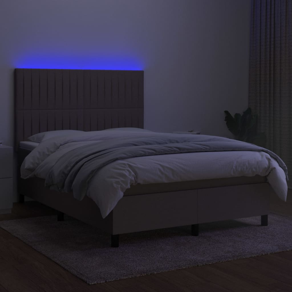 vidaXL Cama box spring colchão/LED 140x200 cm tecido cinza-acastanhado