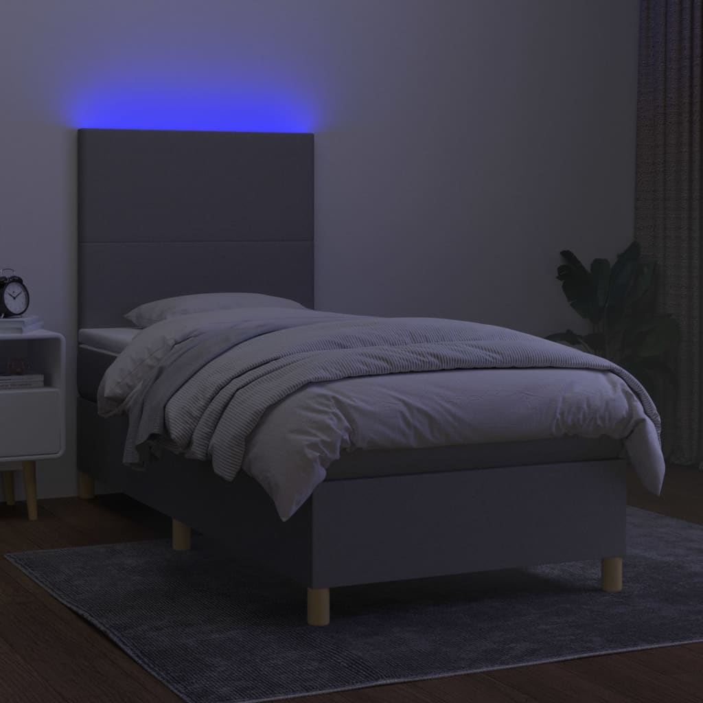 vidaXL Cama box spring c/ colchão e LED 90x190 cm tecido cinza-claro