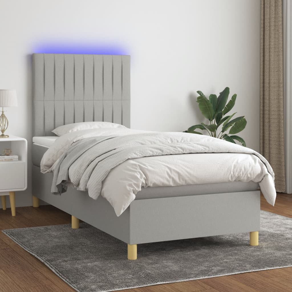 vidaXL Cama box spring c/ colchão e LED 100x200 cm tecido cinza-claro