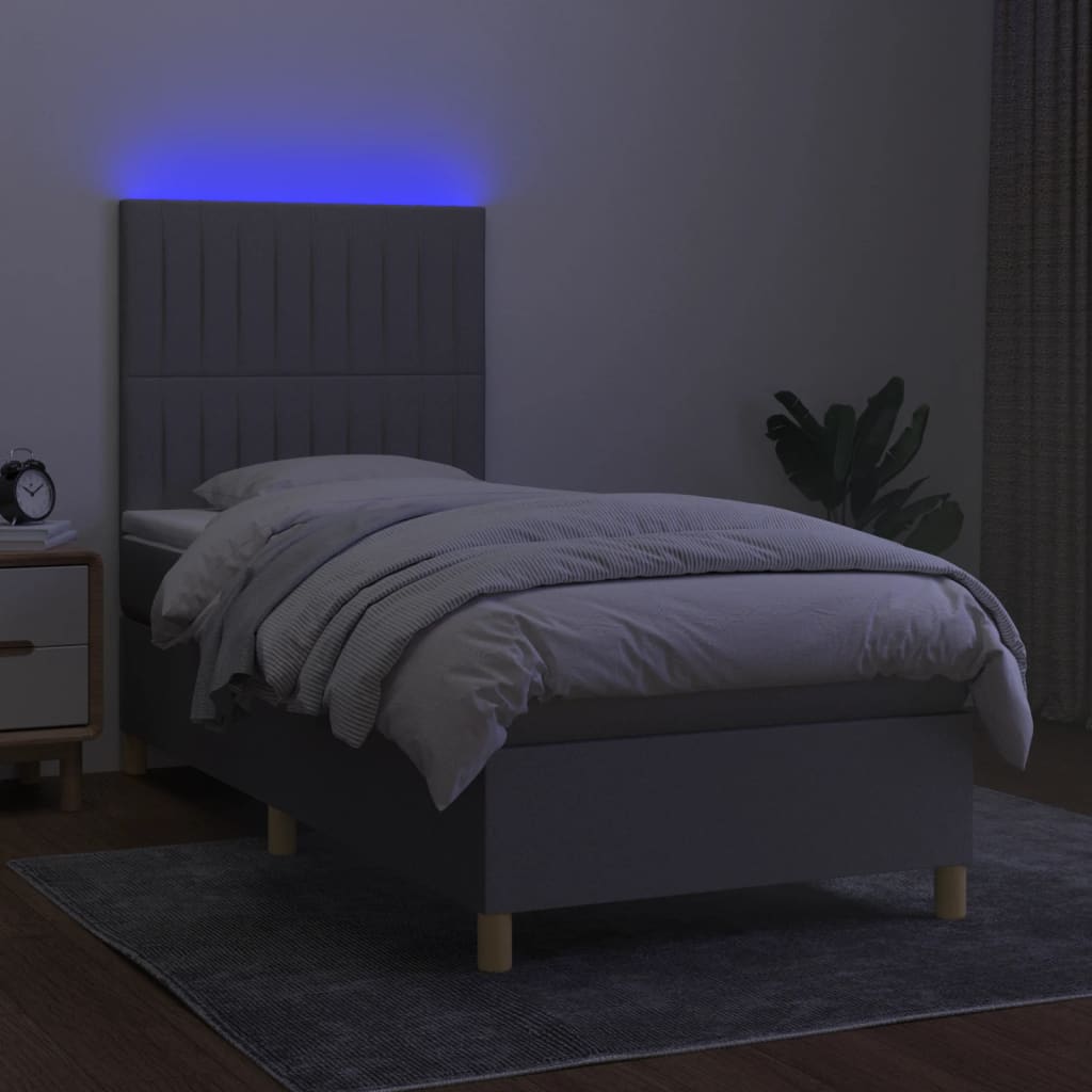 vidaXL Cama box spring c/ colchão e LED 100x200 cm tecido cinza-claro