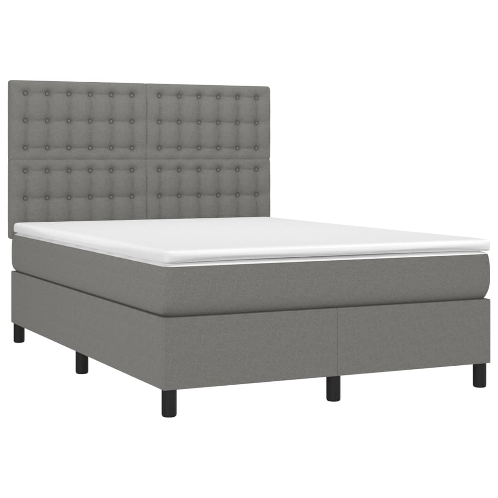 vidaXL Cama box spring c/ colchão e LED 140x190 cm tecido cinza-escuro