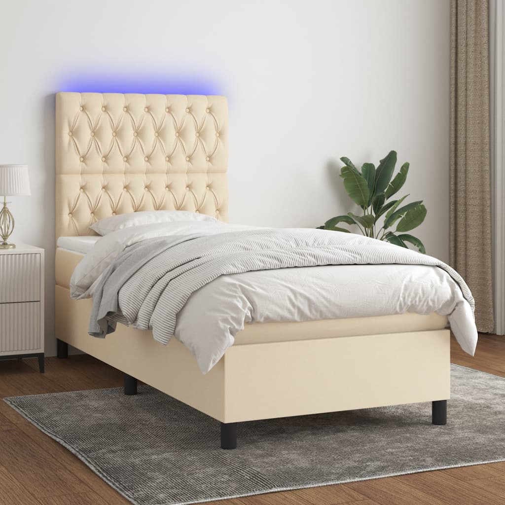 vidaXL Cama box spring c/ colchão e LED 80x200 cm tecido cor creme