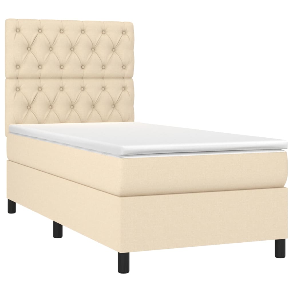 vidaXL Cama box spring c/ colchão e LED 80x200 cm tecido cor creme