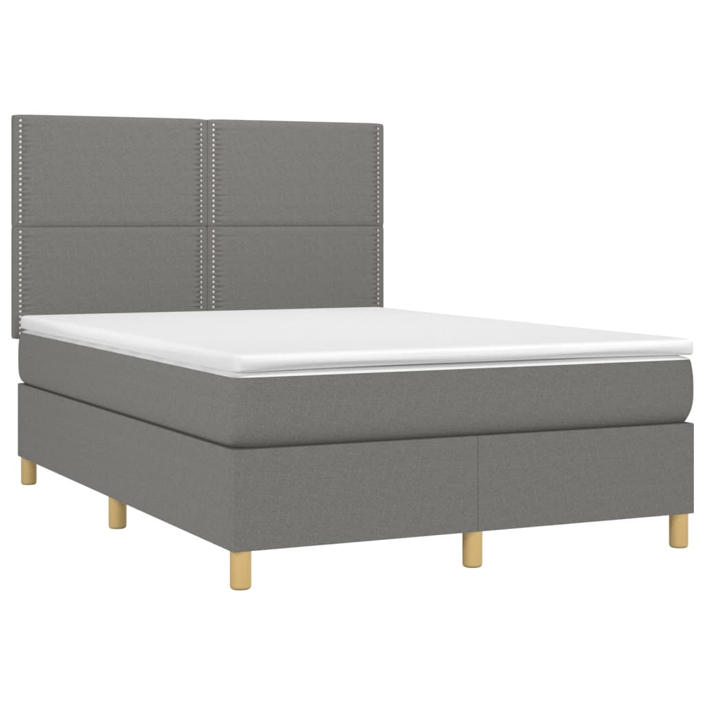 vidaXL Cama box spring c/ colchão e LED 140x200 cm tecido cinza-escuro