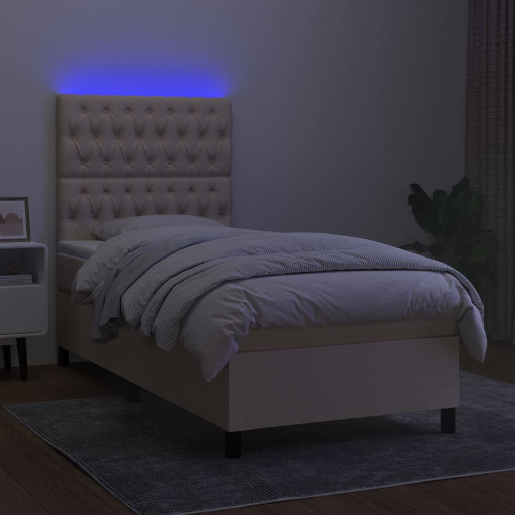 vidaXL Cama box spring c/ colchão e LED 80x200 cm tecido cor creme