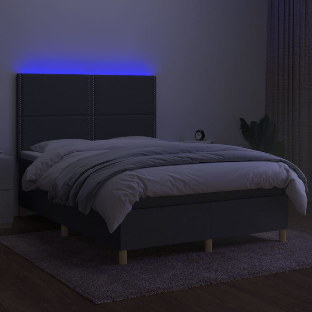 vidaXL Cama box spring c/ colchão e LED 140x200 cm tecido cinza-escuro