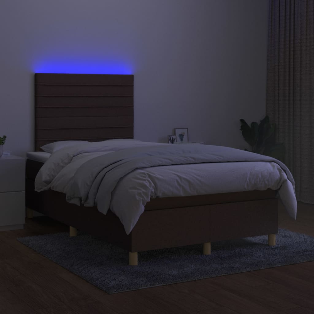 vidaXL Cama box spring c/ colchão/LED 120x200cm tecido castanho-escuro