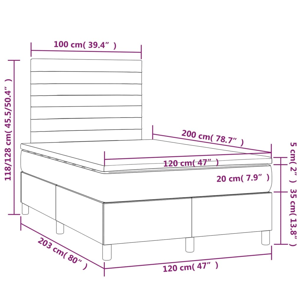 vidaXL Cama box spring c/ colchão/LED 120x200cm tecido castanho-escuro