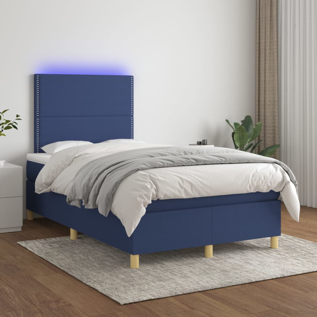 vidaXL Cama box spring c/ colchão e LED 120x200 cm tecido azul