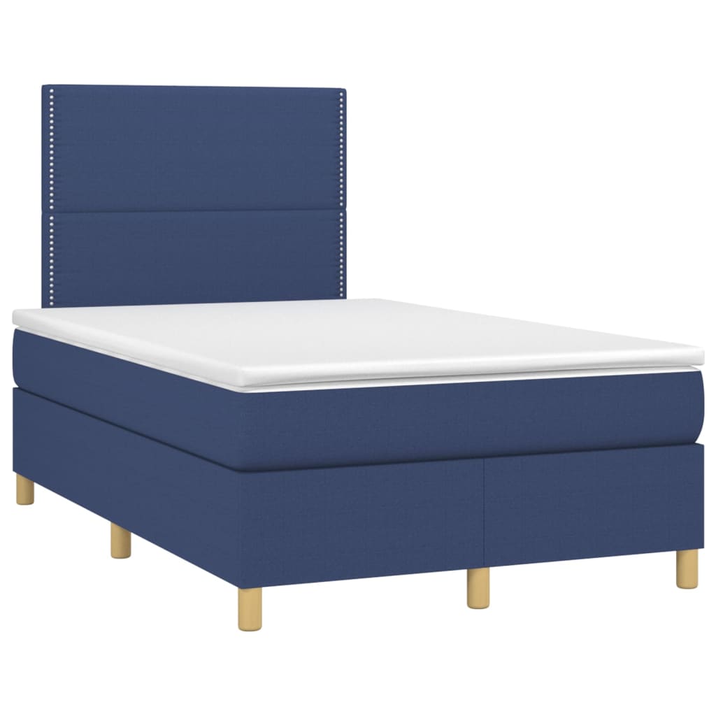 vidaXL Cama box spring c/ colchão e LED 120x200 cm tecido azul