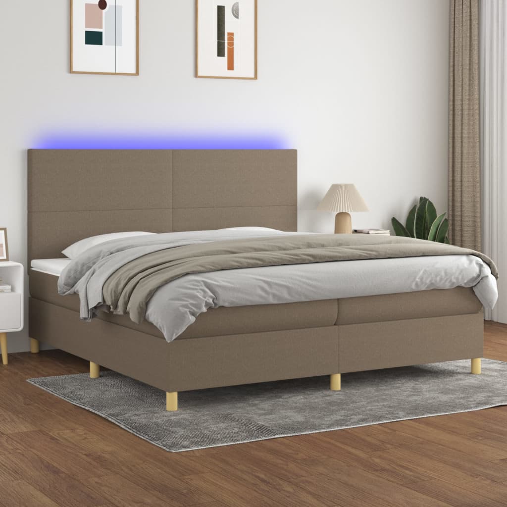 vidaXL Cama box spring colchão/LED 200x200cm tecido cinza-acastanhado