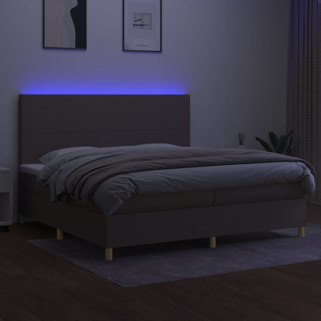 vidaXL Cama box spring colchão/LED 200x200cm tecido cinza-acastanhado