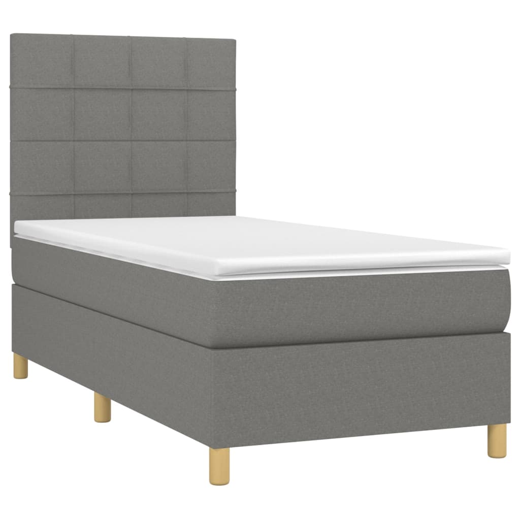 vidaXL Cama box spring c/ colchão e LED 90x190 cm tecido cinza-escuro