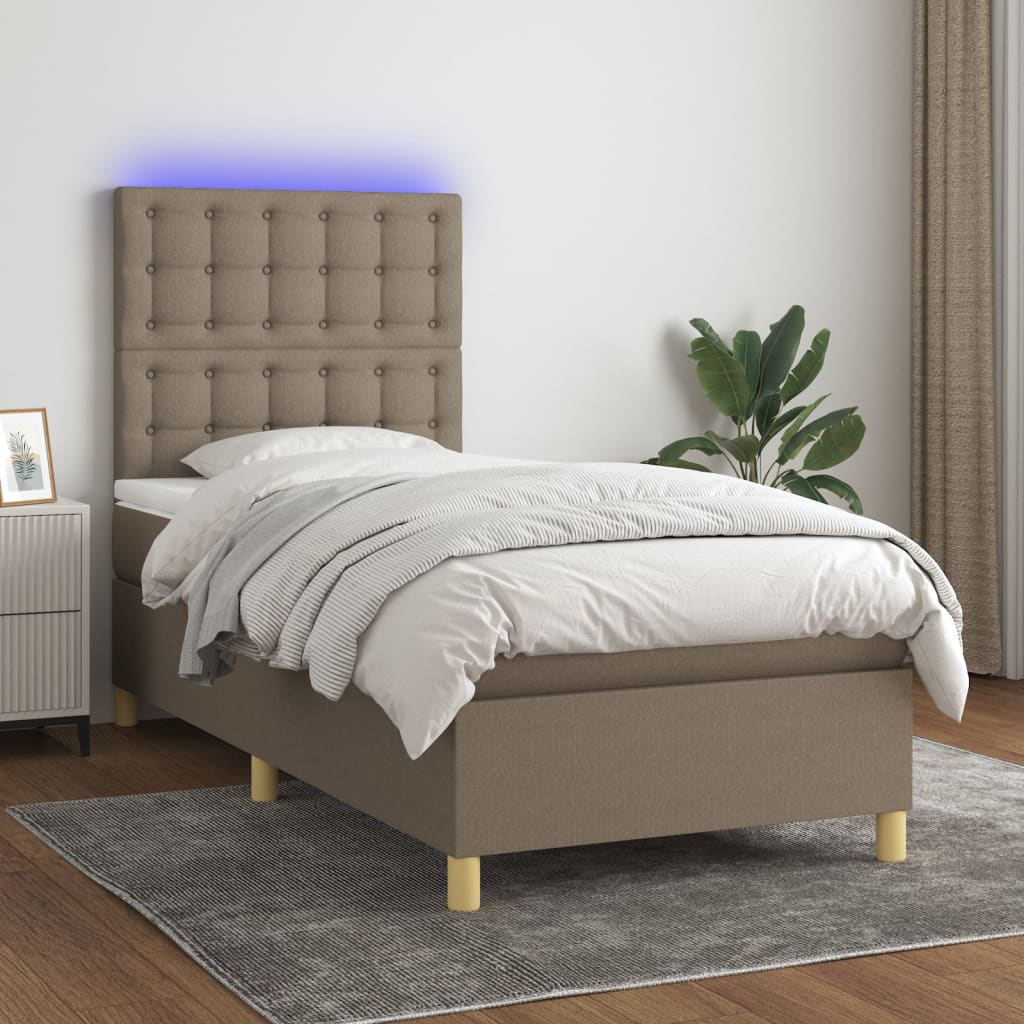 vidaXL Cama box spring + colchão/LED 80x200cm tecido cinza-acastanhado