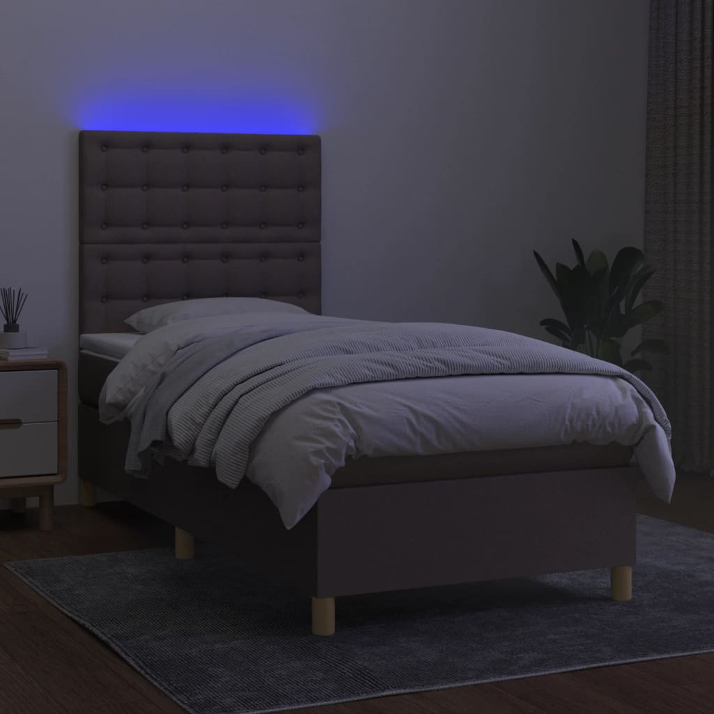 vidaXL Cama box spring + colchão/LED 80x200cm tecido cinza-acastanhado