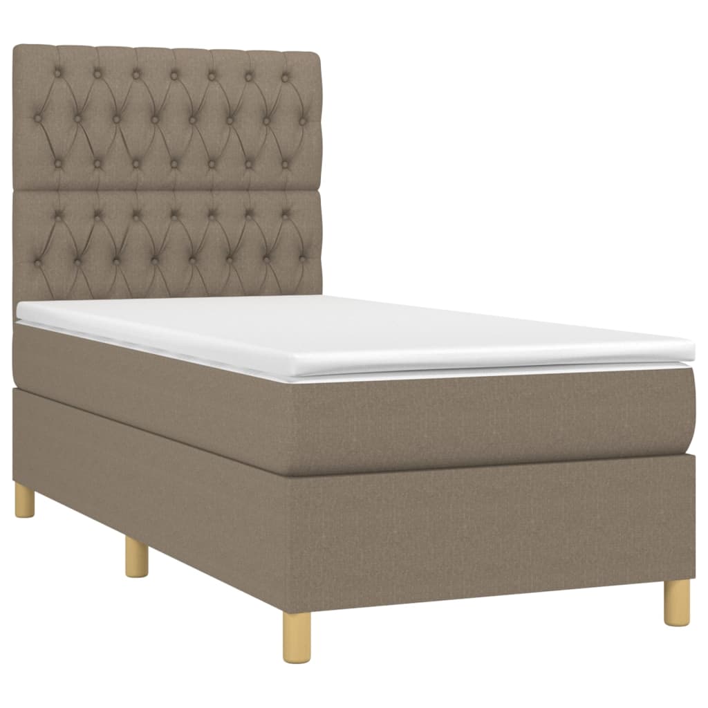 vidaXL Cama box spring + colchão/LED 90x200cm tecido cinza-acastanhado