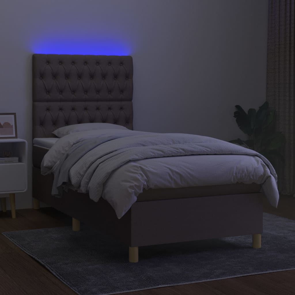 vidaXL Cama box spring + colchão/LED 90x200cm tecido cinza-acastanhado