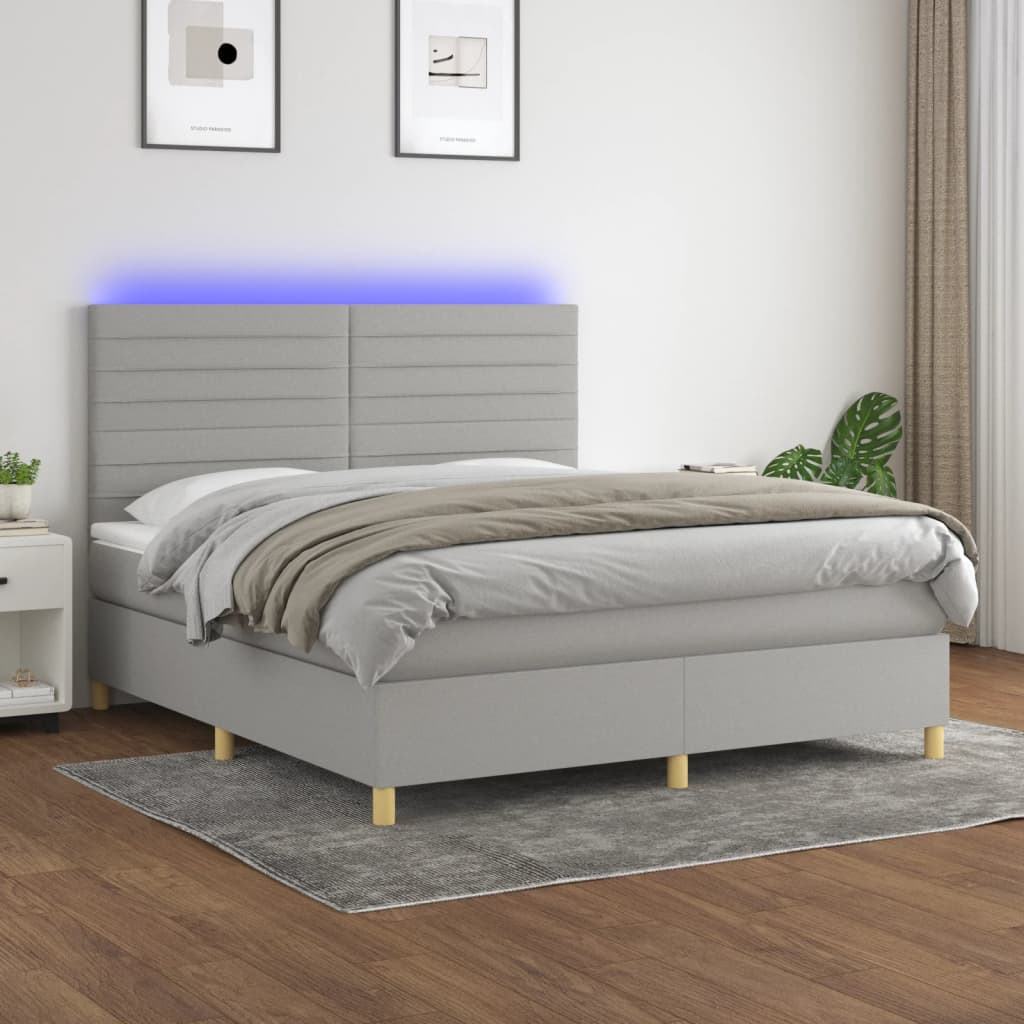 vidaXL Cama box spring c/ colchão e LED 180x200 cm tecido cinza-claro