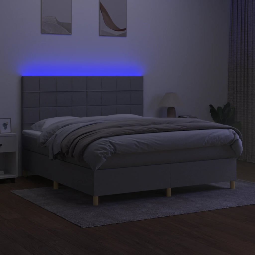 vidaXL Cama box spring c/ colchão e LED 180x200 cm tecido cinza-claro