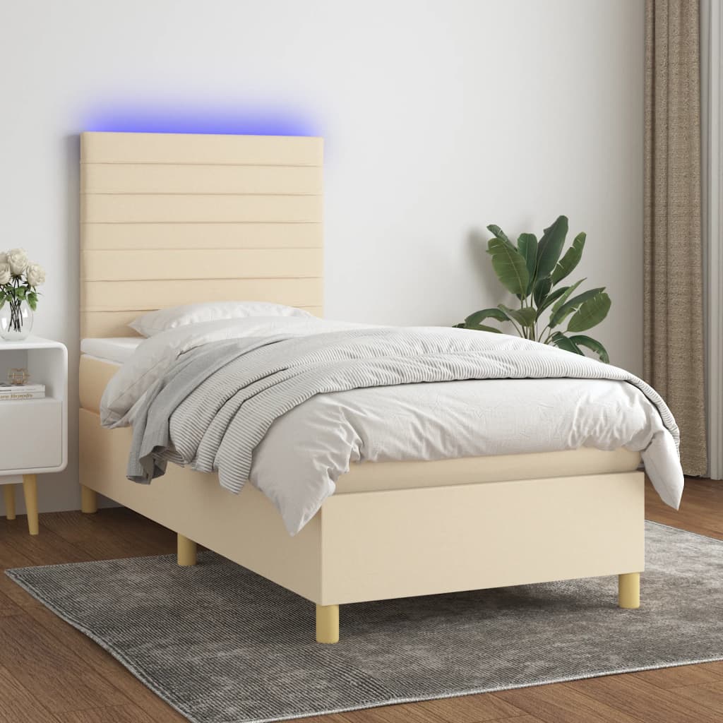 vidaXL Cama box spring c/ colchão e LED 80x200 cm tecido cor creme